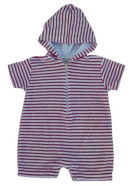 Kissy Kissy Pink White Striped Hooded Terry Romper 12-18M